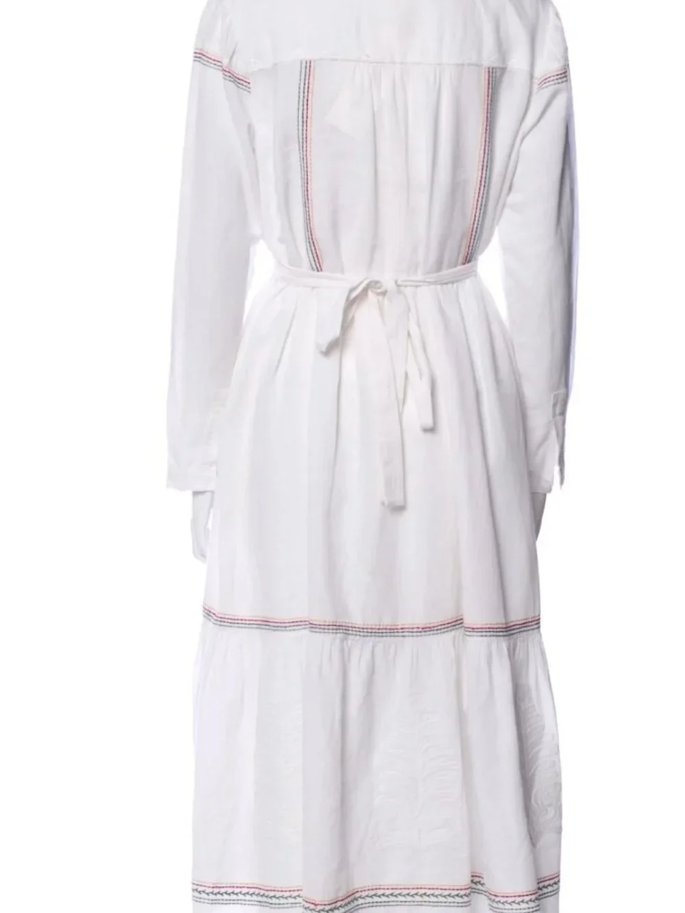 Saloni V-Neck Midi Length Linen Dress White | Size: M | US6, UK10 - Picture 6 of 7